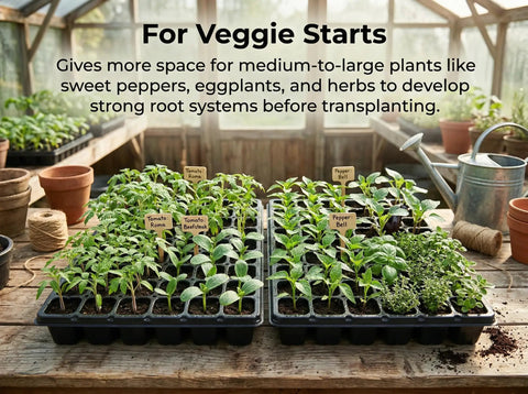 10 Pack 72 Cell Seed Starter Trays With 1.75 Inch Deep Plugs For Seedlings in greenhouse with vegetable starts, fits 1020 drip tray