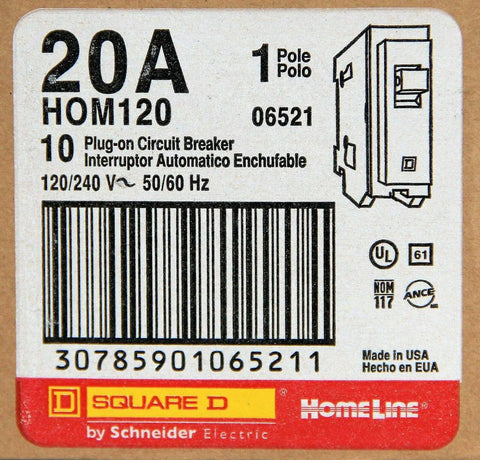 10 Pack HOM120 Plug On Circuit Breakers One Pole 20 Amp 120 240 Volt For Home Electrical Panels Replacement Safety UL Listed Easy Mount Thermal Magnetic Trip Ideal For Retrofit And New Installations Beefy Durable Build, boxed