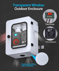 Heavy Duty Outdoor Electrical Box With Clear Window Thermostat And Fan For Precise 0.1F Temperature Control Weatherproof IP65 Galvanized Steel Housing And Aluminum Rear Beam Built To Stand Up In Harsh Environments 17.7 X 13.8 X 7.9 Inches