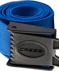 Blue Kos Nylon Weight Belt for Freediving and Scuba with Quick Release Plastic Buckle, rolled view.