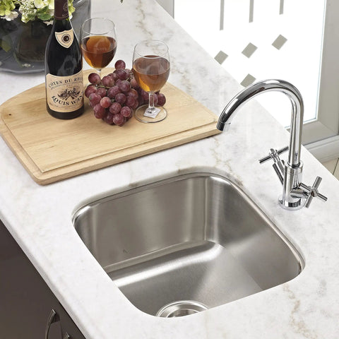Stainless Steel Kitchen Bar And Prep Sink, 10 Inch Undermount With Strainer, Built To Last, No Fuss Durability For Home Or Apartment Kitchens, Compact Yet Mighty Small Sink For Quick Cleanup installed in a countertop