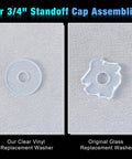 Clear Vinyl Shower Door Handle Washers 10 Pack Heavy Duty Spacers For Glass Doors And Towel Bars Built Different No Fuss Quick Install Top Shelf Quality Guaranteed, showing vinyl and glass washers.