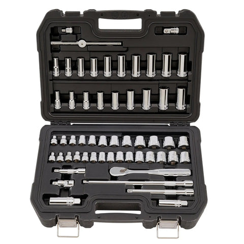 Three-Eighths Inch Drive Socket Set, 34-Piece, 6-Point SAE and Metric, DirectTorque Technology in case, chrome vanadium.