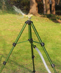 2 Pack Impact Sprinklers On Tripod Bases With Stakes 360 Degree Coverage Irrigation System adjustable brass nozzle spraying water