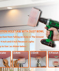 Badass Bimetal Recessed Light Hole Saw Kit 6 1/4 And 4 1/4 Inches With Dust Catch Bowl Arbor And Hex Key shown in use with drill.