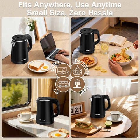 Ultra Portable 0.8L Electric Kettle With Stainless Steel Build, 800W Quick Boil, Auto Shut Off And Boil Dry Protection in use