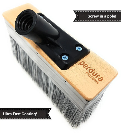 Deck Boss 7 Inch Deck Stain Brush Applicator showing brush head and handle for wood concrete and composite coatings.
