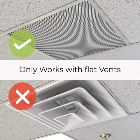 Square 24x24 Office Vent Cover 4 Pack, Adjustable Ceiling Air Deflector, suitable for flat vents only, shown on drop ceiling