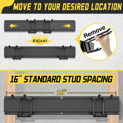 Garage Wall Organizer Kit 15 Pack Heavy Duty Tool Mounts With 675 Pound Capacity 48 Inch Tool Rack adjustable installation