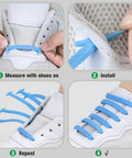 Elastic No Tie Shoelaces For Sneakers Adults And Kids Slip On Shoes No Fuss Easy On Easy Off Save Time Pain Free For Seniors School Sports Travel And Everyday Wear, blue silicone on white sneaker