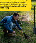 Man using Heavy Duty Metal Detecting Shovel Tool With Double Serrated Edge Digger for outdoor treasure hunting