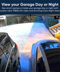 Smart Garage Door Opener with 1080P video, color night vision view showing day and night comparison, remote access enabled