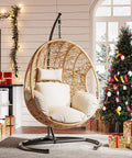 Oversized Hanging Egg Chair With Stand For Indoor And Outdoor Use Wicker Swing Chair With 400Lb Capacity Perfect For Bedroom Patio Garden Or Balcony Beige Nest Extra Wide Comfort For One Person in holiday setting