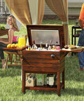 54 Quart Wooden Patio Cooler Cart With Wheels And Foldable Side Shelves Bottle Opener And Bottom Storage Insulated Beverage Cooler