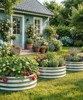 Front view of Two By Two By One Foot Galvanized Raised Garden Bed Set For Outdoor Use Durable Metal Planter Beds with plants