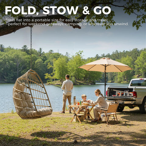 All-Weather Hanging Egg Chair No Stand With 350 Lb Capacity near picnic area by lake