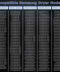 Image showing compatible Samsung dryer models for Upgraded 5300W 240V Dryer Heating Element DC47 00019A.