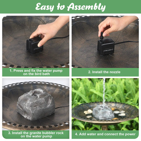 Bird Bath Water Fountain Rock With Electric Pump And Power Source installation steps