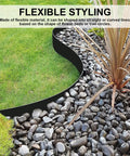 4 Inch UV-Resistant Landscape Edging Kit, 200 Ft Black Lawn Border Roll With 180 Spikes, Flexible PE Plastic Garden Edge showing curved line