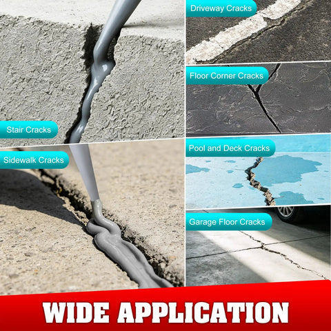 Self Leveling Concrete Crack Filler for driveway, patio, and walkway application on various concrete cracks.