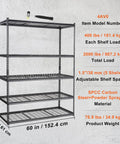 Beefy 5 Tier Adjustable Storage Shelving Unit Black With 2000 Lb Capacity Ideal For Garage Workshop Or Warehouse Organization And Heavy Duty Steel Load Bearing Rack, 60x24x78 in