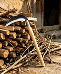 Lightweight Wood Handle Grass Sickle With Carbon Steel Blade for easy weeding and lawn care, 8.3-inch blade against firewood