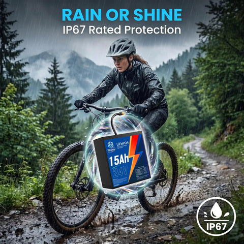 Heavy Duty 24V 15Ah LiFePO4 Battery Pack For DIY Electric Scooters And Vehicles giving 4000 plus deep cycle life, installed on bike.