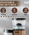 Premium Electric Flat Burr Coffee Grinder Featuring Adjustable Burrs And An Upgraded Quiet Motor For Legit Home Brewers 55 Ounce Copper Hopper showing grind size settings.
