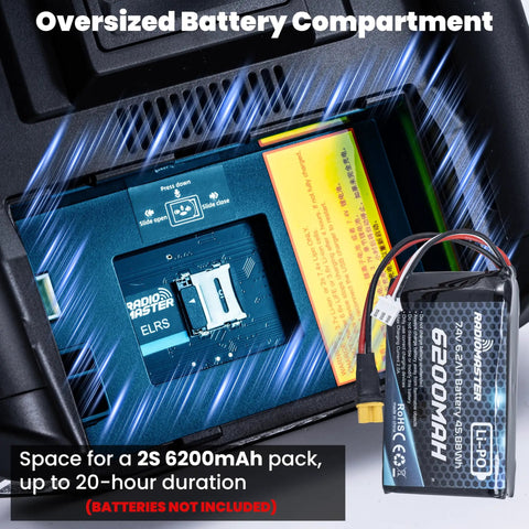 Oversized battery compartment of 16 Channel ELRS Transmitter With Hall Gimbals And Carrying Case ExpressLRS 1000Hz Ready EdgeTX