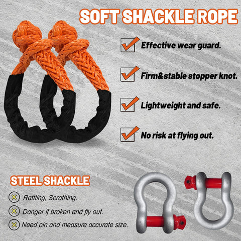Beefy Half Inch By Twenty Two Feet Recovery Shackle For Off Road SUVs ATVs And Trucks Synthetic Orange With Sleeves