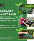 Man using Row Seeder Handheld Garden Tool for precise seed spacing in rows, ensuring consistent planting in vegetable garden.