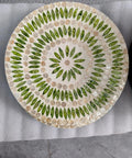 Round Boho Mother Of Pearl Lazy Susan Turntable, 13.4 Inch Wide, 360 Degree Spinning Tray With Wooden Base, Elegant Shell Mosaic