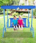 2 Seat Kids Patio Swing For Outdoor Fun And Chill With Adjustable Canopy And Safety Belt All Weather Waterproof Hanging Bench