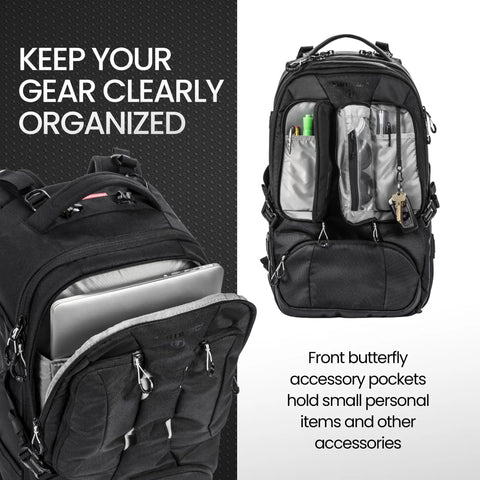 Anvil 27 Camera Backpack For Photographers With Laptop Compartment And Tripod Holder, front view storing gear