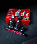 Universal Joint Set For One Half Inch, Three Eighths Inch, And One Quarter Inch Drive with Aluminum Rail and adapters displayed