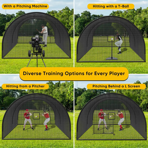 Backyard Baseball And Softball Batting Cage With Enclosed Net And Pitching Hole For Machine Or Throwing Sturdy Weatherproof