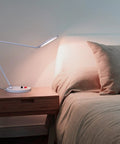 Table Lamp With Three Color Modes Daylight 6000K Cool White 4000K Warm 2700K 3500 Lux Brightness on bedside table next to bed