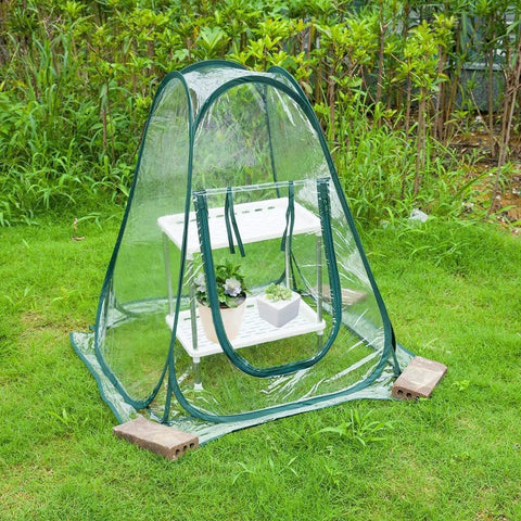 Pop Up PVC Mini Greenhouse Cover No Assembly Needed 28 By 28 By 34 Inches Clear Portable Garden Tent For Indoor Outdoor Plants With Nails Frost Protection And Ultra Easy Two Second Setup Lightweight And Space Saving