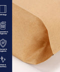 Close-up of waxed kraft receptacle liner bag, part of 500 count, moisture resistant, fits sanitary disposal units, 7.5 by 10.5 by 3 inches.