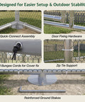 Assembly features of the 26 By 10 Ft Extra Large Walk In Chicken Coop With Dome Roof Front And Rear Doors Feeding Door Roosting Ladder.
