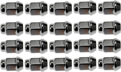 Twenty-pack of Chrome Acorn Bulge Wheel Lug Nuts One Half Inch By Twenty Threads Drop In Direct Fit Replacement Hardware displayed in grid