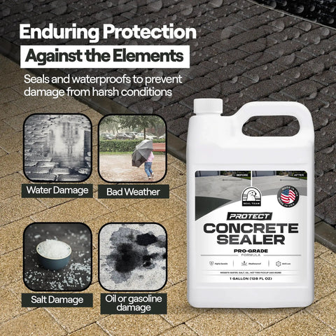 Beefy Clear Concrete And Paver Sealant For Outdoor Areas Heavy Salt And Oil Repellent Formula waterproof concrete sealer in a 1-gallon jug.