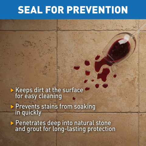 Pro Grade Penetrating Stone And Tile Sealer With Badass Stain Blocking For Porous Floors And Countertops SCS Gold Approved wine spill on sealed stone tile floor