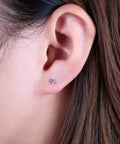 Nailed It 20G Titanium Screw Back Earrings For Sensitive Ears Men Women, shown on ear, featuring silver-tone titanium design.