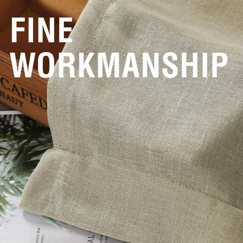 Close-up of fine workmanship on Natural Linen Curtains 108 Inch Long, 2 Panels, Back Tab Loop, Textured Light Filtering Semi Sheer.
