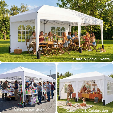 10x20 Pop Up Canopy Tent With 6 Sidewalls Windows And Roller Bag used for outdoor events and gatherings