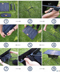Assembly steps of ultralight backpacking table collapsible with easy setup for hiking camping and mountaineering storage mesh.