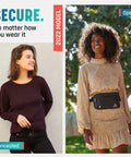 Travel Money Belt Hidden Under Clothes Must Have RFID Blocking Passport Holder And Slim Waist Wallet Pouch for women wearing it concealed and open