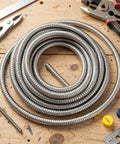 Top Notch Flexible Stainless Steel Wire Loom Sleeve For Heavy Duty Cable Management Easy Bend on wooden workbench.