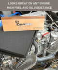 Universal DIY Air Filter Foam Sheet displayed with classic car engine setup.